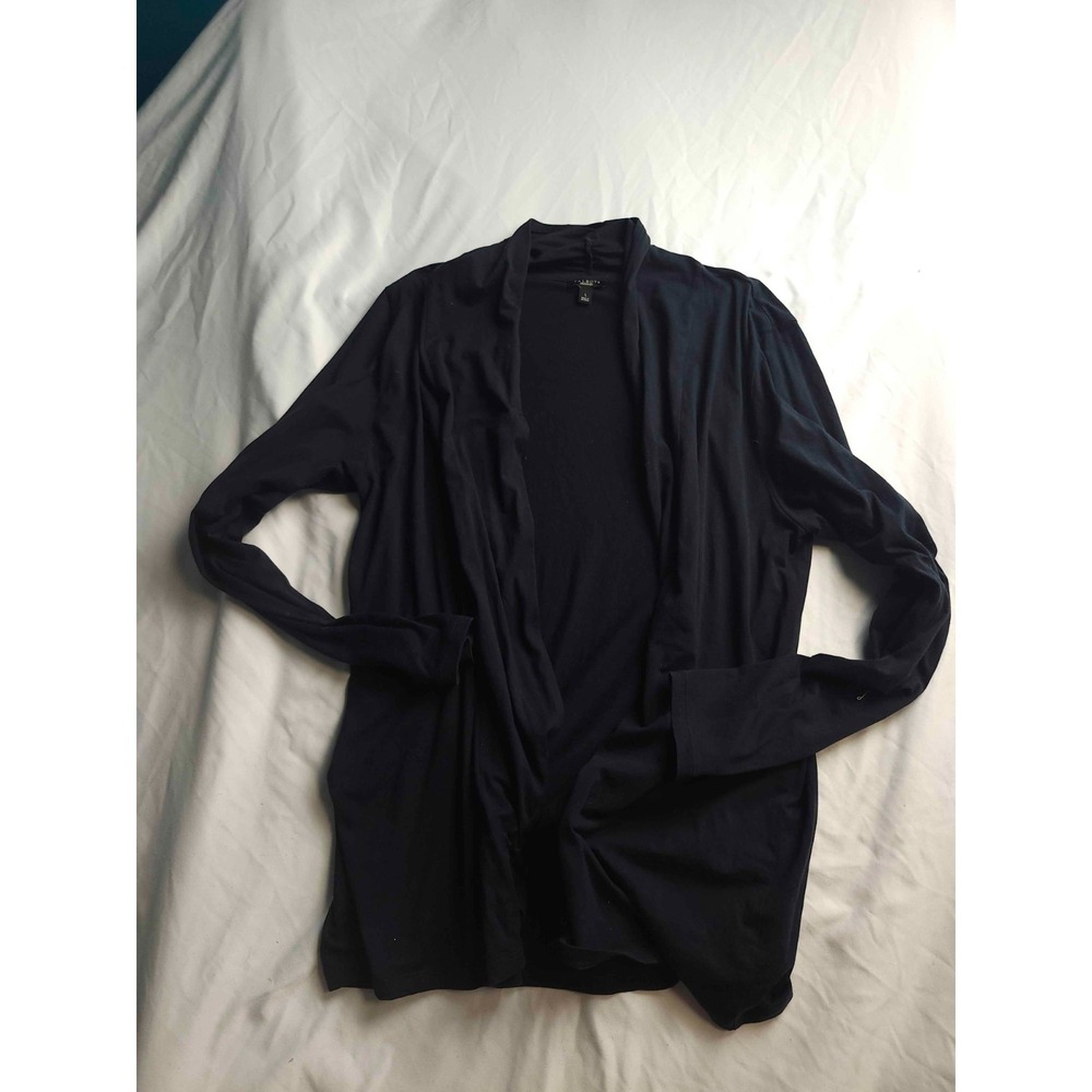 Talbots Cardigan Womens Large Black Knit Open Front Quiet Luxury Lagenlook Dark